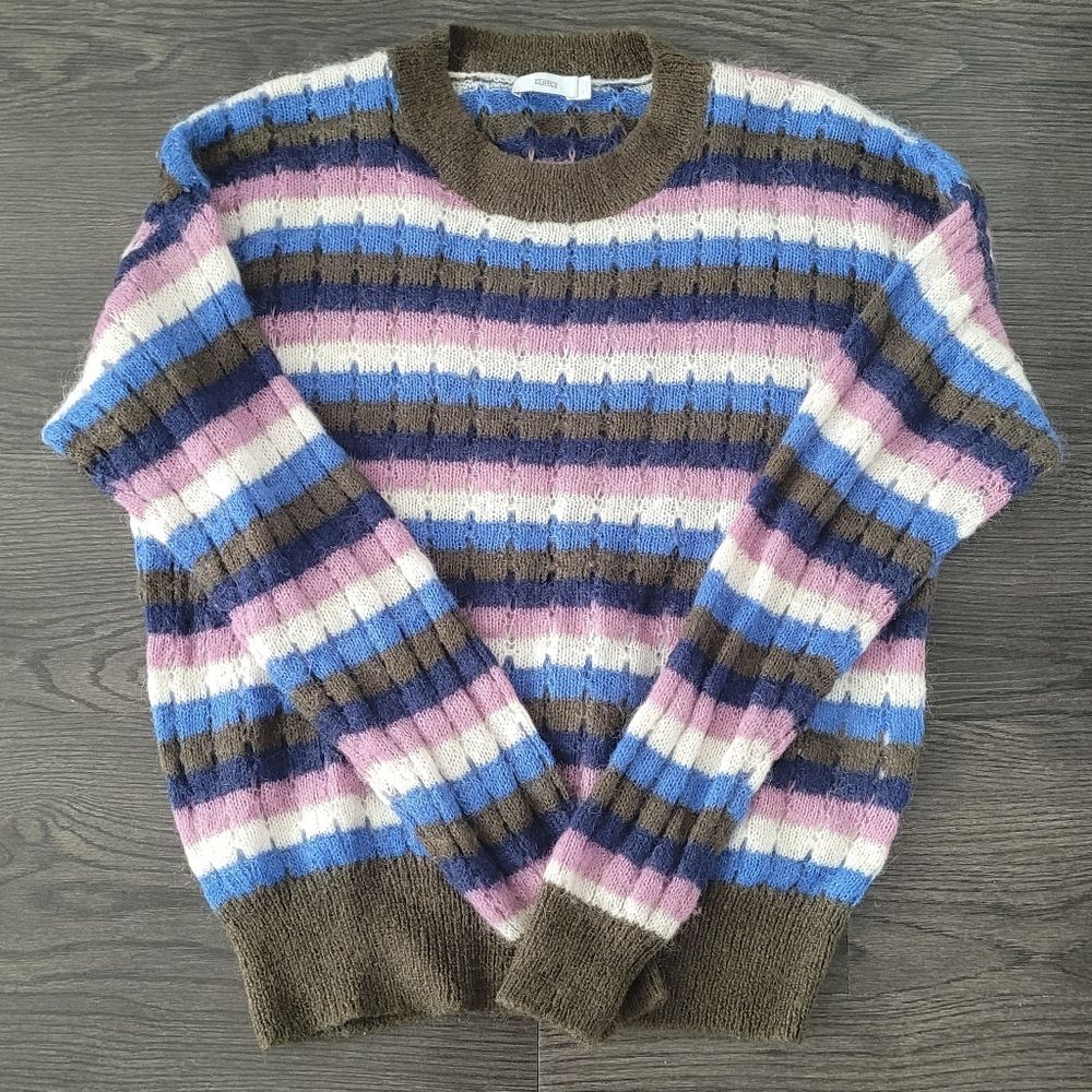 Closed Mohair Blend Striped Sweater Small Purple Blue Cozy Fuzzy Knit Fall